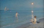Peder Severin Kroyer Boys bathing on a summer evening at Skagen Beach oil painting reproduction